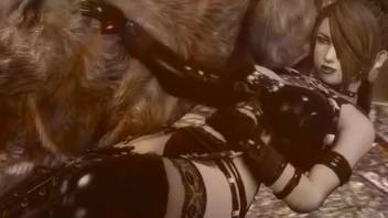 3D animated beast sex clip featuring a latex-clad newbie